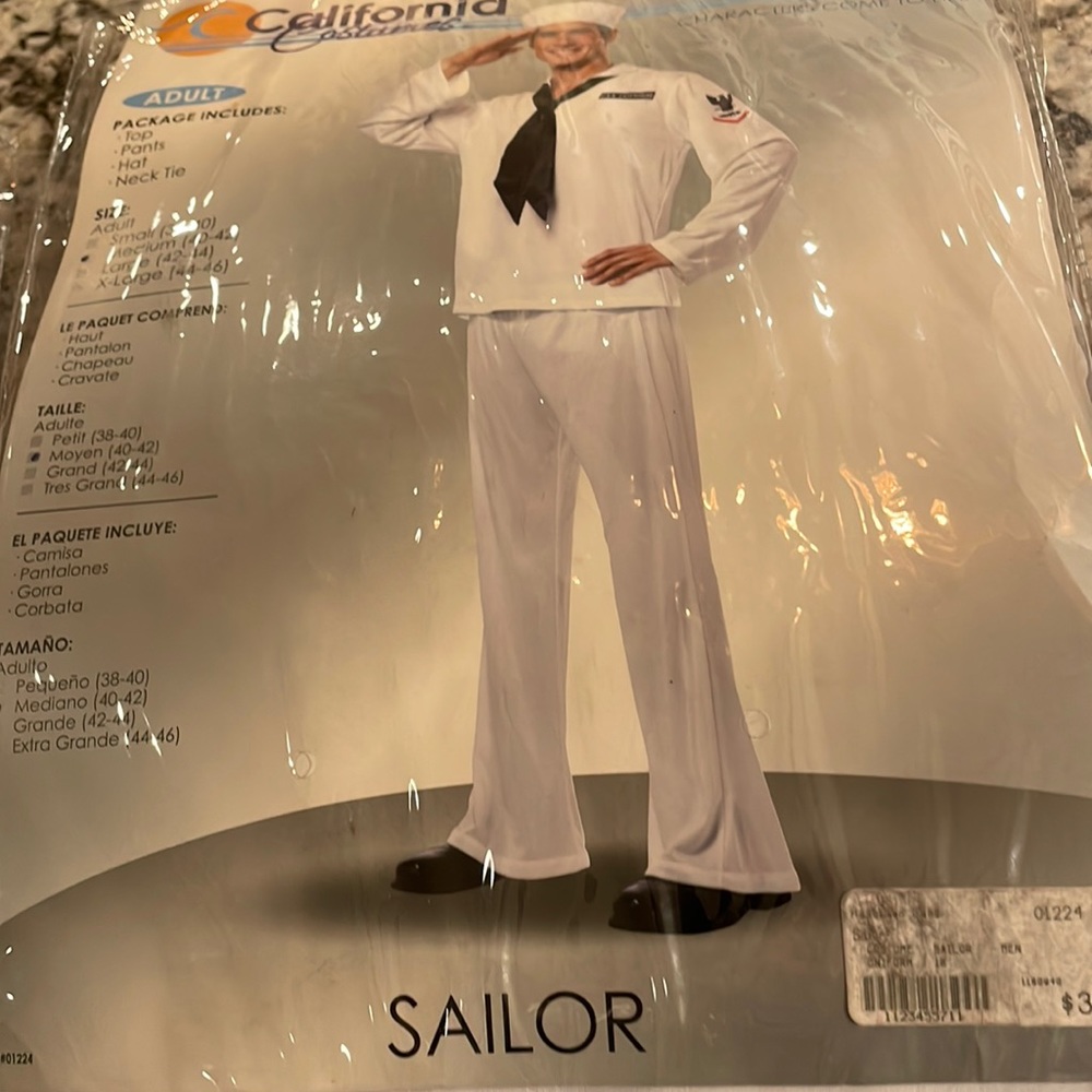 Adult Costume mens Sailor costume size medium. NEW